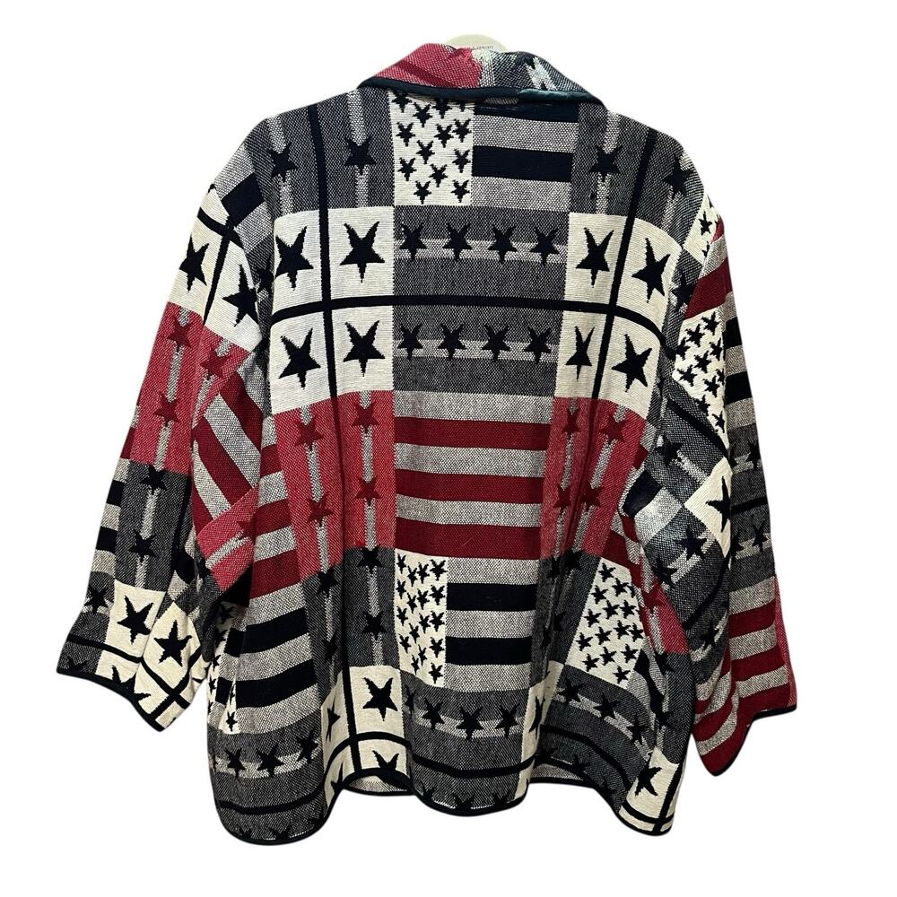 90s VTG American Flag Print Tapestry Jacket Size 26/28 Fourth Of July Patriotic - Picture 2 of 6